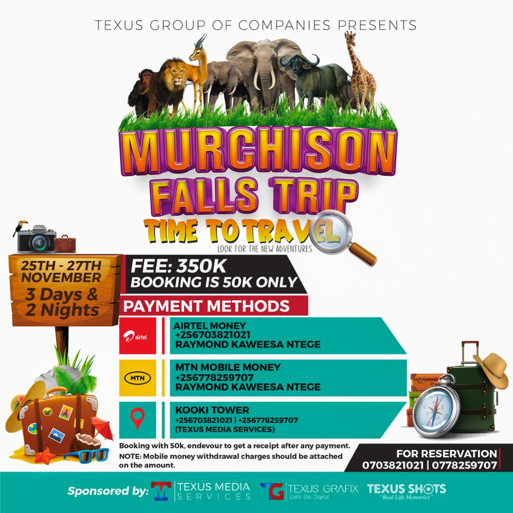 . <a href="/TexusMedia/">Texus Media Services</a> Group invites you to come and enjoy a truly unique vacation experience to the most robust waterfall, #MurchisonFalls.

350k per person with lots of activities involved.

For more information: 0778 259 707 / 0703 821 021

#TexusMediaServices #TexusShots #NextRadioUg