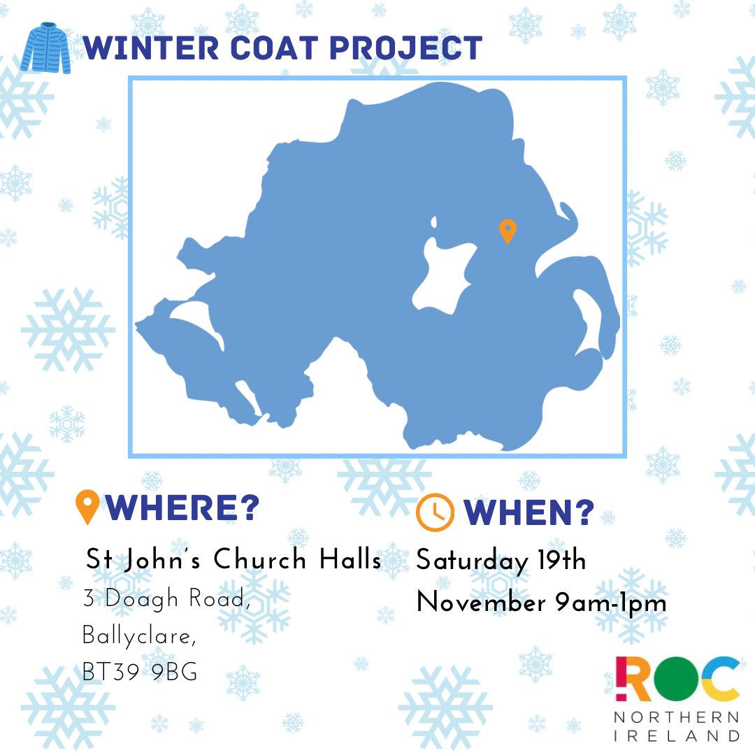 Tomorrow we have our Winter Coat Project in Ballyclare! If you would like a free and pre-loved coat, scarf, gloves or a brand new hat then why not come along!

Thank you everyone who has been involved in this projects!

#rocwintercoatproject #rocwintercoat #costoflivingcrisis