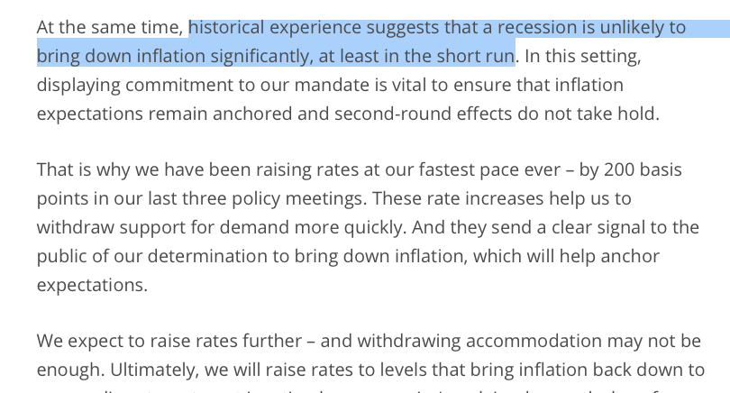 ECB president Lagarde says recession is "unlikely to bring down inflation significantly" (which is mainly driven by energy), but the ECB is still set to hike rates, which works by further dampening econ activity.

Arguments for continuing the aggressive rate hikes are incoherent.