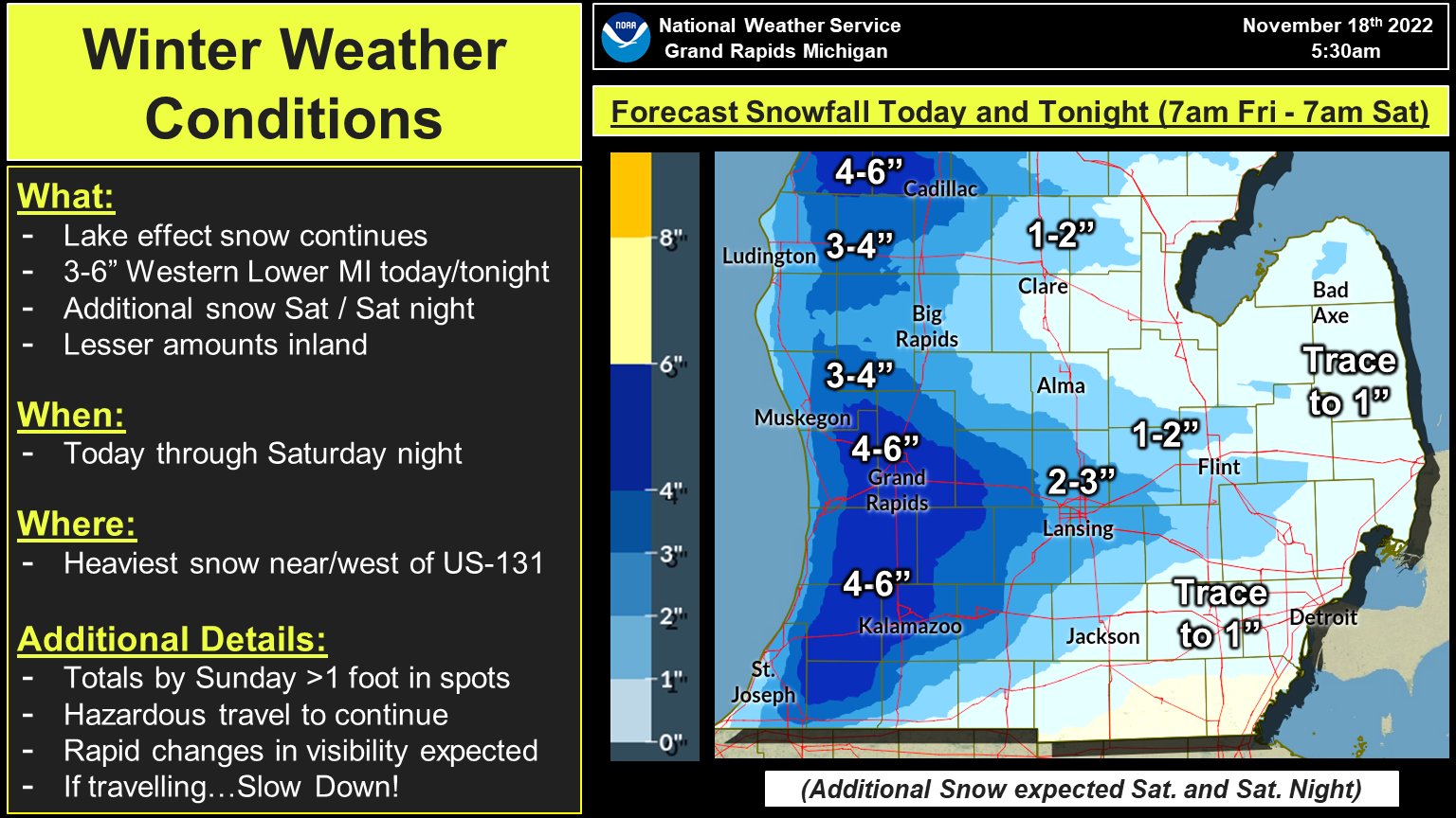 NWS Grand Rapids on Twitter: "Lake effect snow will continue today