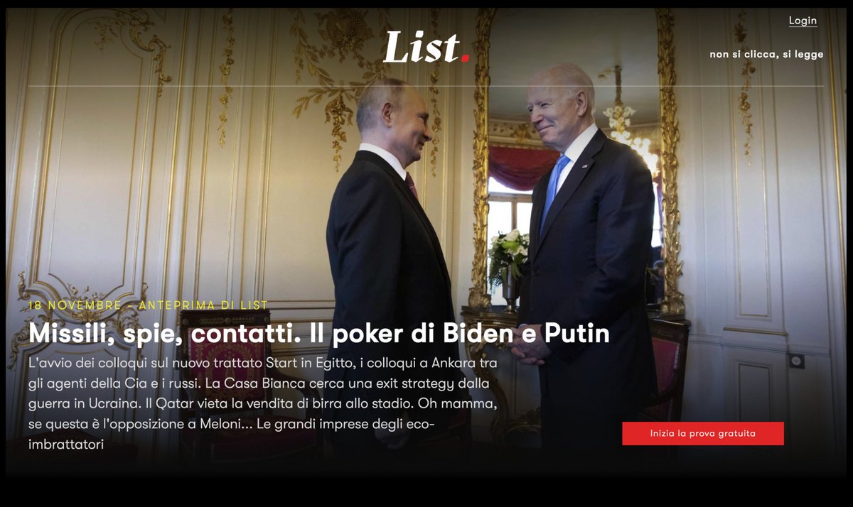 🇺🇸 🇷🇺 Missili, spie, contatti. Il poker di Biden e Putin. 
Colloqui sul trattato Start in Egitto, incontri a Ankara tra agenti segreti, no escalation. La Casa Bianca cerca una exit strategy per l'Ucraina

Leggi #List newslist.it