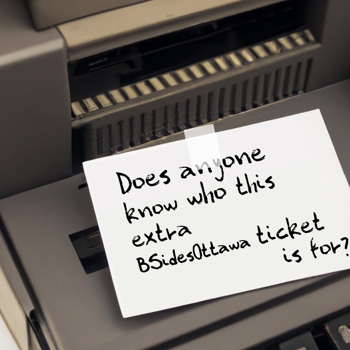 BsidesOttawa's tweet photo. This BSidesOttawa ticket could be YOURS! 

We will be giving away a BSidesOttawa ticket to one lucky person who follows our BSidesOttawa Twitter Page! Follow our page before 9am EST on Sunday, and we will announce the winner by Sunday night. https://t.co/bSNzG4WWQ3