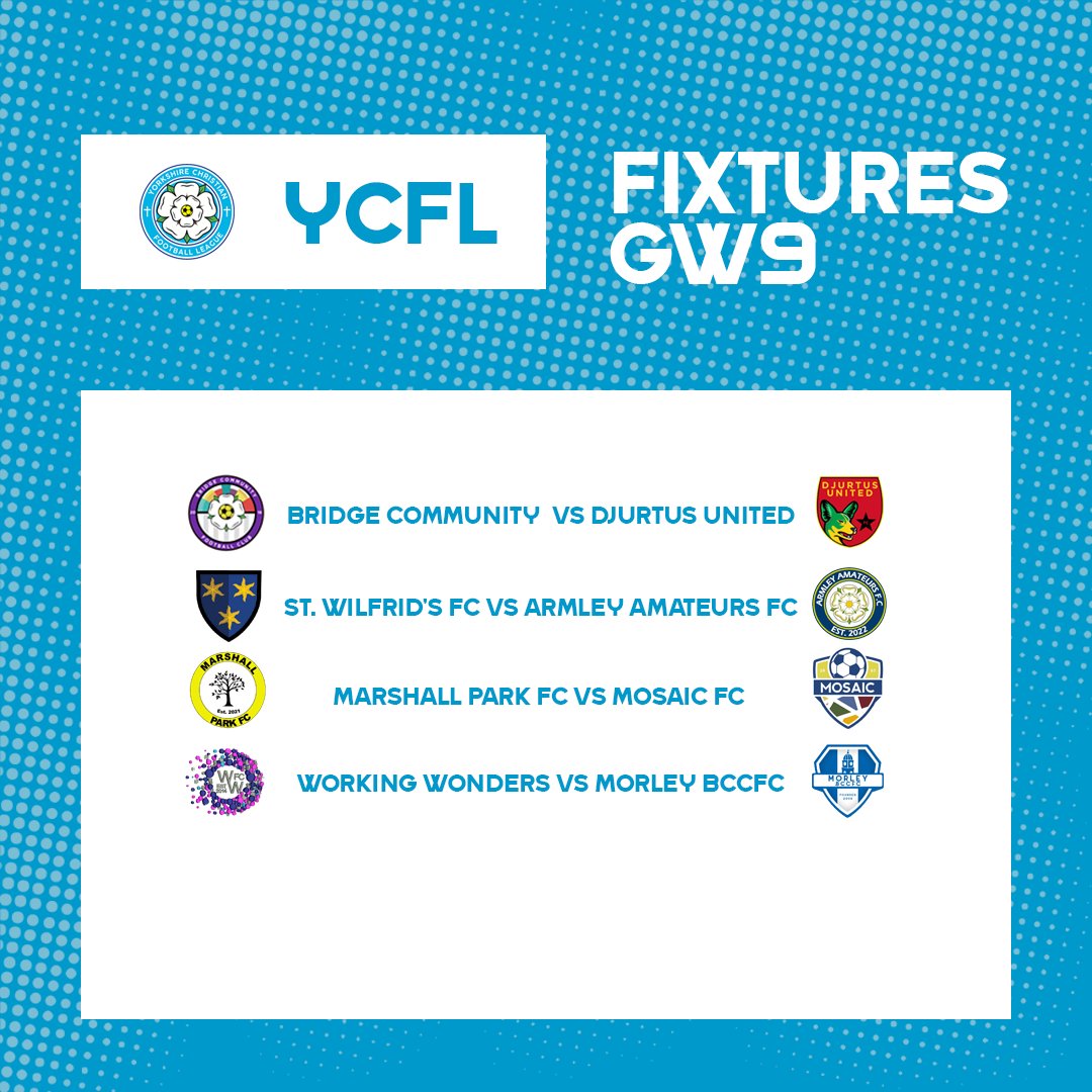 YCFLOfficial's tweet photo. GW9!

A few teams are out this week on their county cup adventures! We still have some good games taking place this weekend! https://t.co/zwlXUSw3Yo
