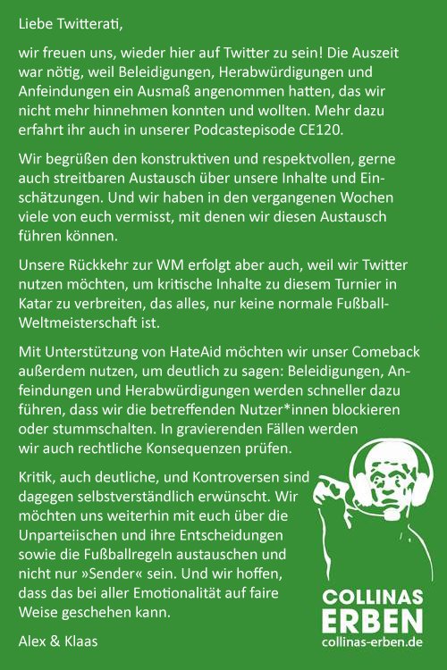 Wir sind zurück. Und bedanken uns bei <a href="/HateAid/">HateAid</a> für die Beratung und Unterstützung.