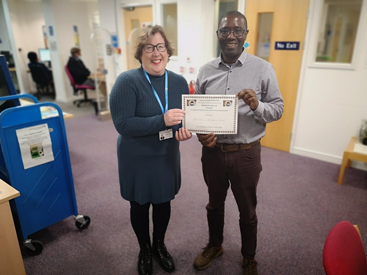 DCHFT_Library's tweet photo. Congratulations to @DCHFT_inclusion who with his #RandomisedCoffeeTrial partner @DCHFT has won our @CostaCoffee prize.

Enjoy your meeting with your well-deserved refreshments!☕️ https://t.co/wr6RvIsurY