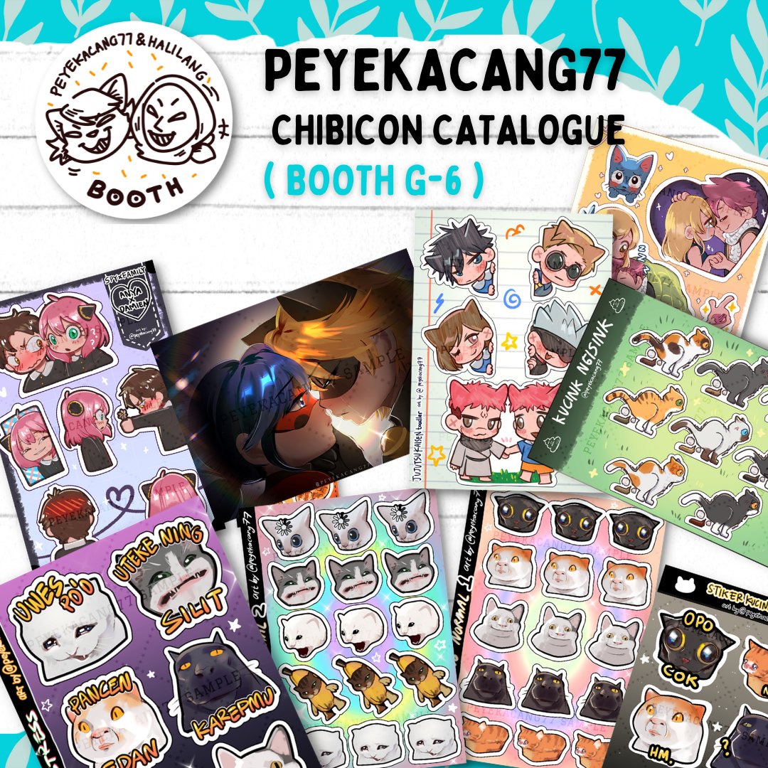 peyekacang77's tweet photo. PEYEKACANG77 personal cataloge for chibicon 2022 >w<
Spy x family / Jujutsu Kaisen / Fairytail / Miraculous Ladybug / Originals
booth G-6 dekat pintu keluar~
sedia artprint n freebies buat yg mau arttrade juga, toel aja😚
#chibicon2022 #chibicon https://t.co/CpYwDYuPaj