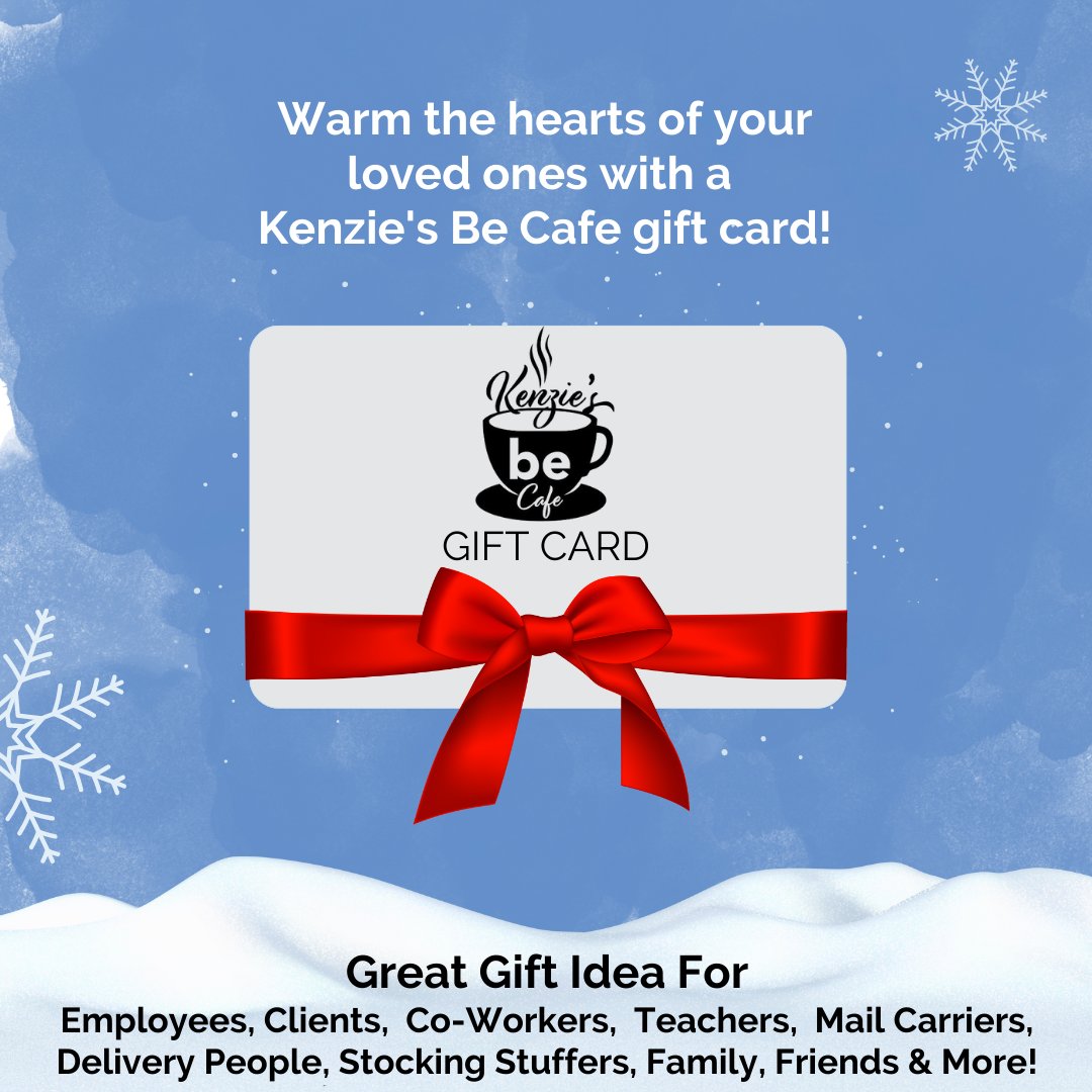 Kenzie's Be Cafe gift cards are available! They are a great gift idea all year long. Pick yours up today at the cafe Monday - Saturday from 7:30am - 3:30pm. All funds raised go right back into our non-profit cafe and mission. kenziesbecafe.org #coffeewithapurpose