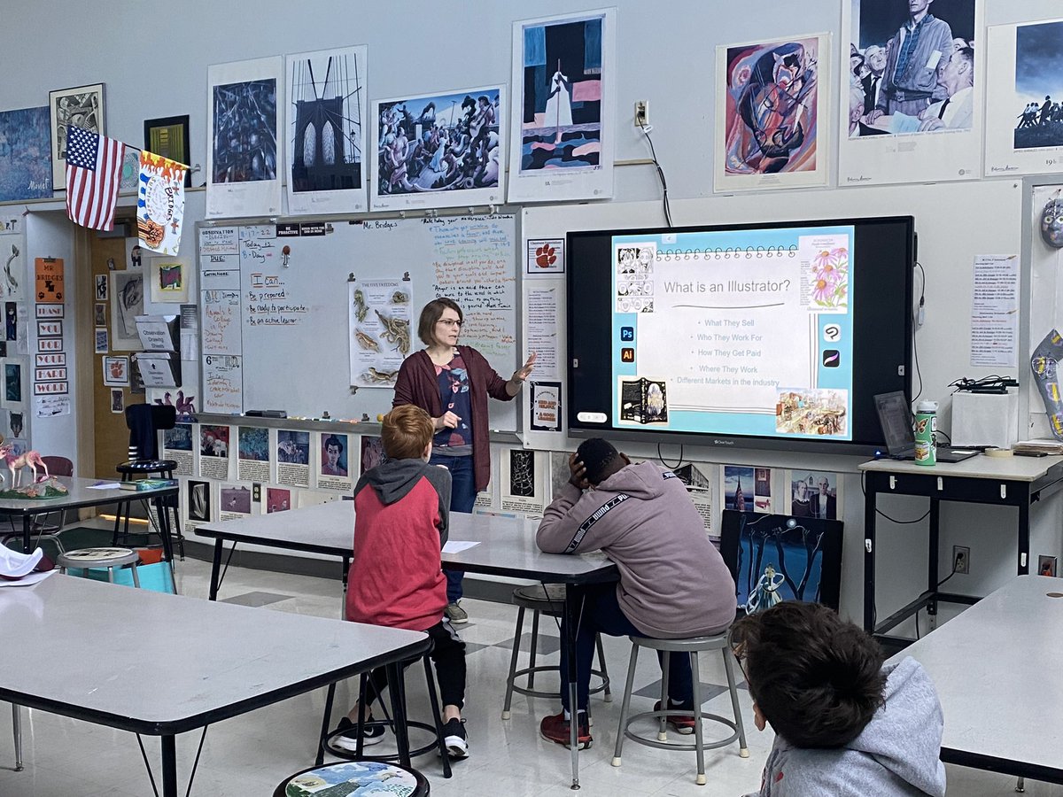 knmsart's tweet photo. Illustrator Daniel Bush visiting with our students today, speaking about how independent artist work, and create!! Careers in art day!! https://t.co/BXnA1QSNpS