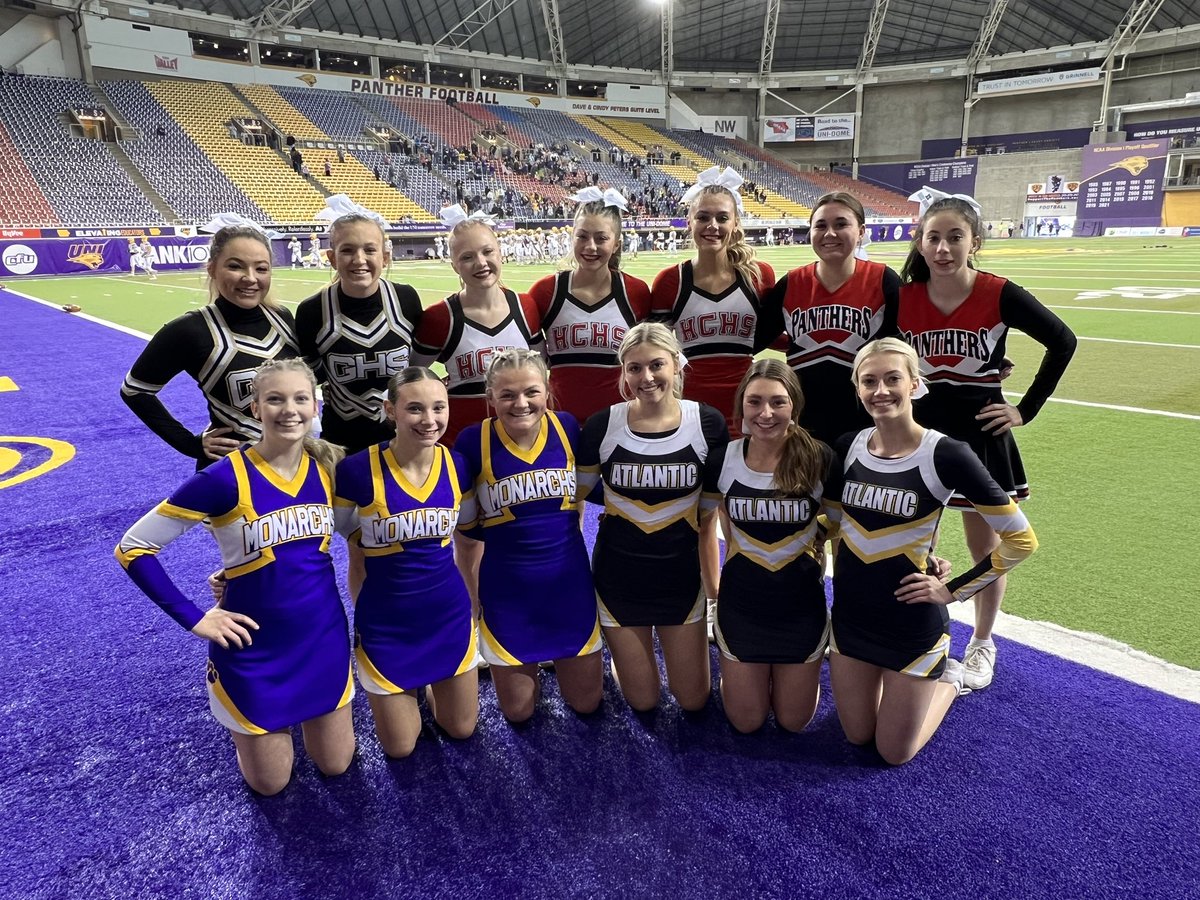 All on the same team today!! Hawkeye 10 is well represented at Iowa Cheer Honor Squad at the State Football Championships!!!! Watch for them at 1/2 time of the 10AM and 1PM games! <a href="/AdMonarchs/">MonarchsAD</a> <a href="/AtlanticTrojans/">Atlantic Activities</a> <a href="/HCSDActivities/">Harlan Cyclones</a> <a href="/CheerGlenwood/">Glenwood Cheer</a> <a href="/GlenwoodRams/">Glenwood Rams</a> <a href="/CCSD_Activity/">Creston Activities Department</a> <a href="/HarleyH10/">Harley Schieffer</a>