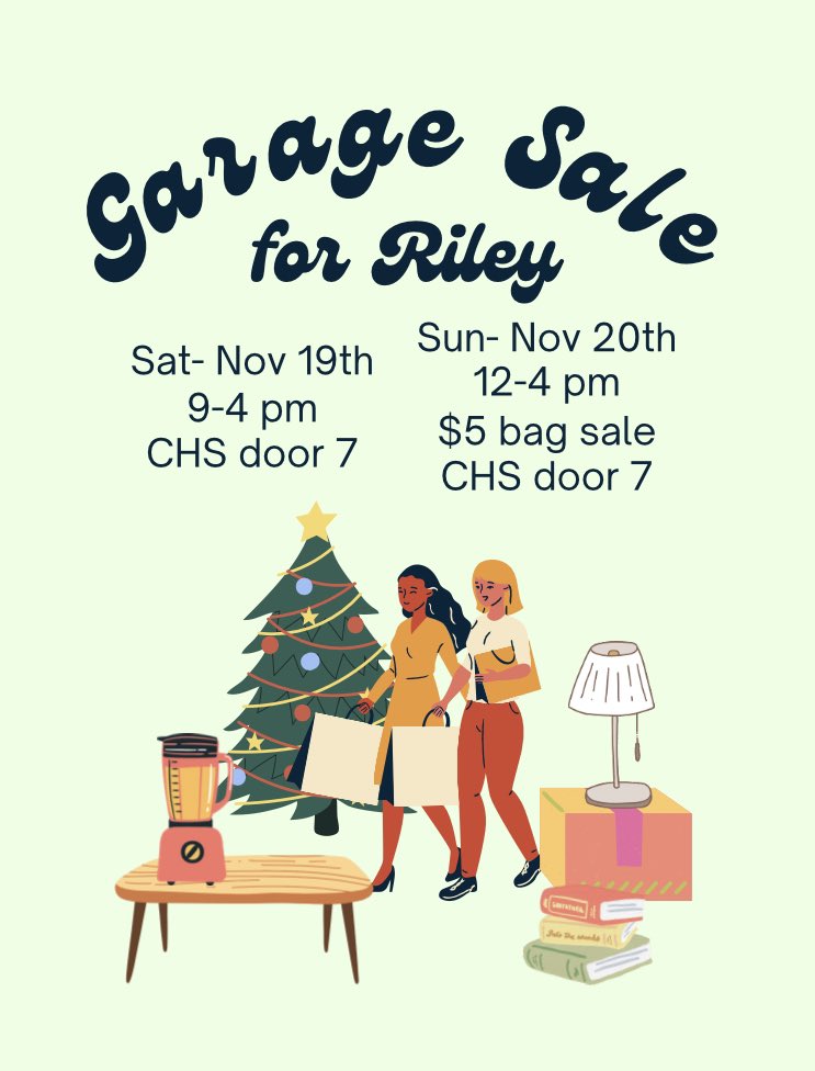 Garage sale is this weekend!!! Come support Riley while getting ahead on holiday shopping, finding something new for your living room, or a new read. Can’t wait to see everyone there. #kidscantwait