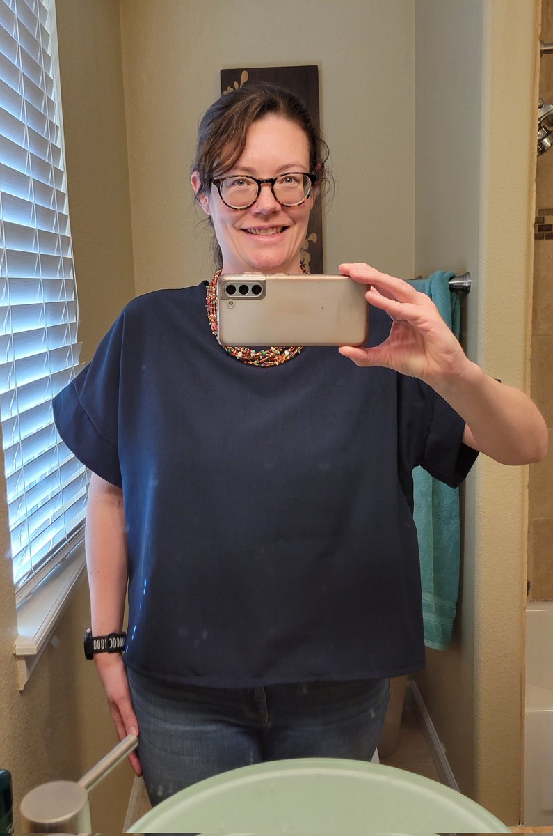 I can't find the original tweet, but wanted to take a moment to thank @AjaSaysHello for mentioning Elizabeth Suzann a few weeks ago. I bought one of her patterns and now have a shirt that fits me perfectly and makes me feel so, so cute! (Made from $8 thrifted fabric 😁)