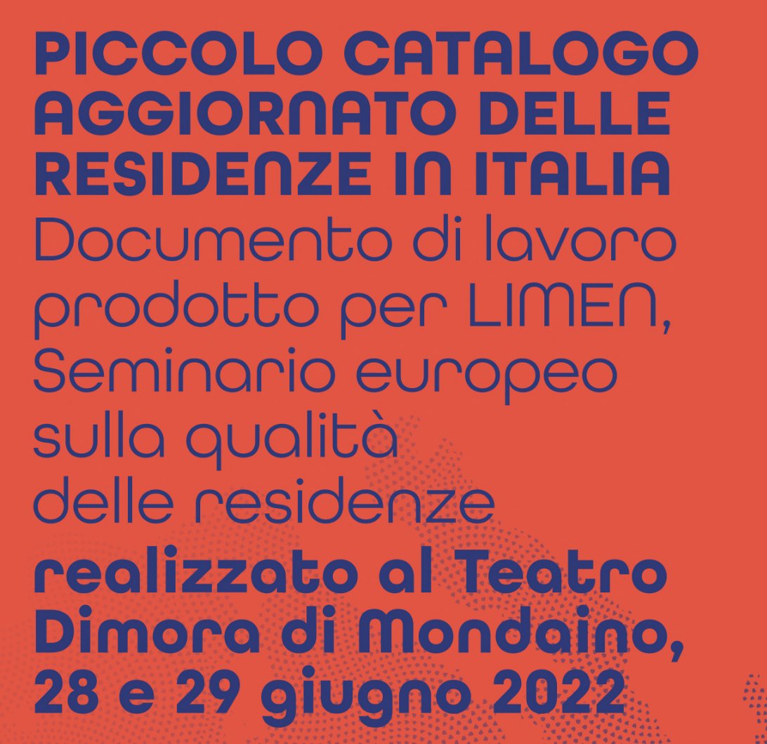 Residenzartisti's tweet photo. Pubblicato sul nostro sito il Piccolo Catalogo delle Residenze in Italia, redatto nella sede de @larboreto in occasione del Seminario Europeo #LIMEN.
Consultate la pubblicazione seguendo il link: https://t.co/OqSaU1UqwI #residenzeartistiche https://t.co/wRhAemW4gQ