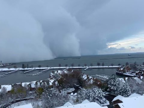 This is looking out at Lake Erie from the waterfront in Downtown Buffalo. 
This is lake effect snow for ya. 

<a href="/WKBW/">7 News WKBW</a> #SeeIton7