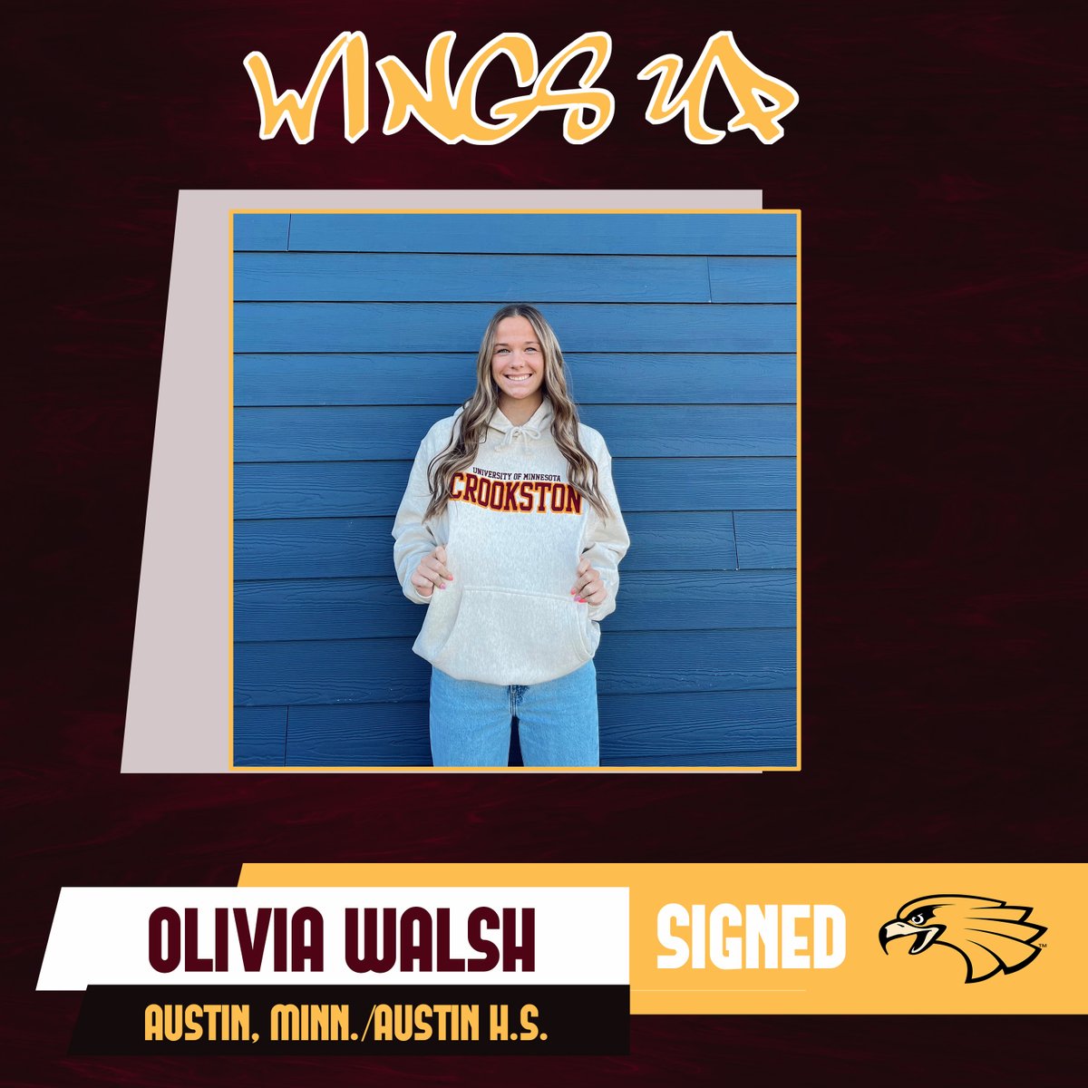 Golden Eagle Sports (@umncrookstonath) on Twitter photo A standout joining <a href="/UMNCrookstonWBB/">Minnesota Crookston WBB</a> next season! Welcome Olivia Walsh (Austin, Minn.) to the Golden Eagle Family!
🦅2022 Class AAA All-State Tournament team
🦅7x Big Nine All Conference Performer (Swimming, WBB, Track)
🦅5x State Qualifier (Swimming, WBB, Track)
#WingsUp A standout joining <a href="/UMNCrookstonWBB/">Minnesota Crookston WBB</a> next season! Welcome Olivia Walsh (Austin, Minn.) to the Golden Eagle Family!
🦅2022 Class AAA All-State Tournament team
🦅7x Big Nine All Conference Performer (Swimming, WBB, Track)
🦅5x State Qualifier (Swimming, WBB, Track)
#WingsUp