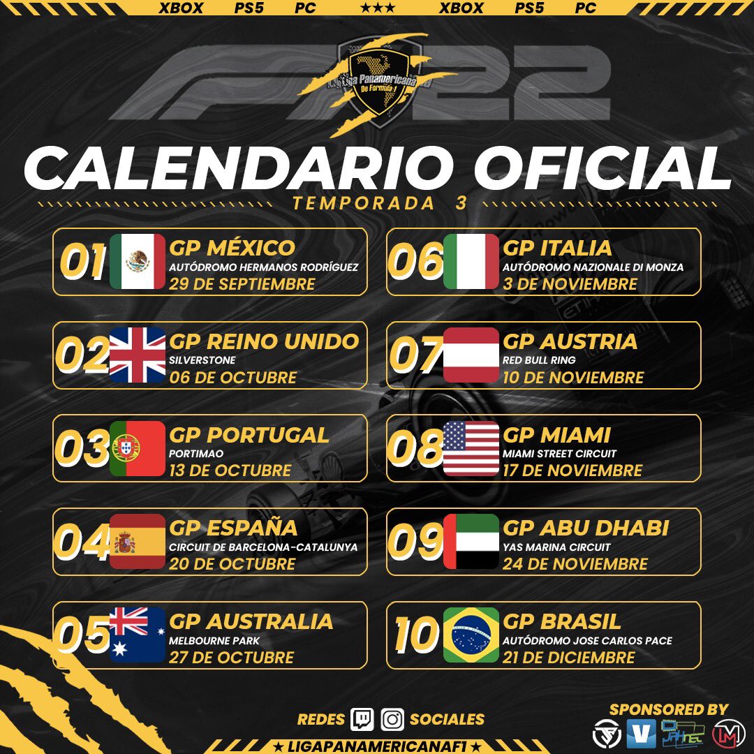 monza_design's tweet photo. Liga Panamericana de F1.
Temporada 6 ⚡️ https://t.co/9Sw0tV45w8