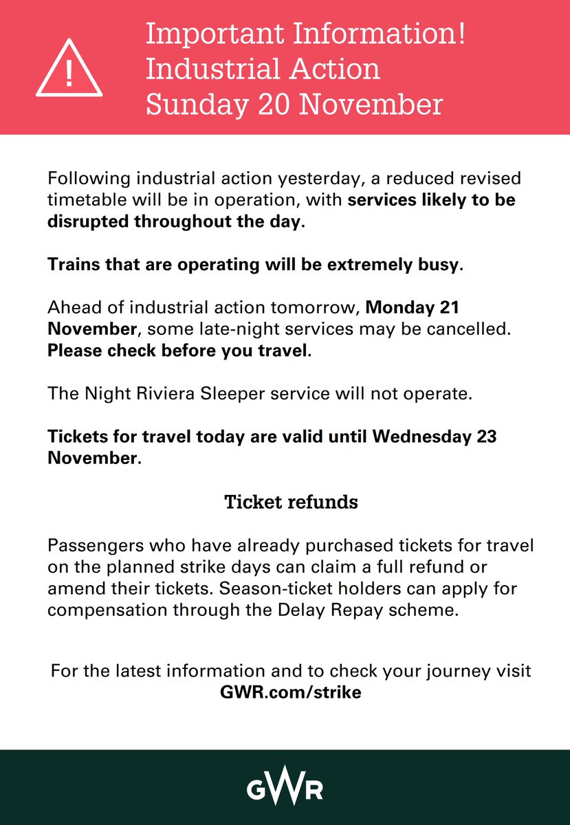 GWR On Twitter Industrial Action Update Sunday 20 Nov For gwr-on-twitter-industrial-action-update-sunday-20-nov-for