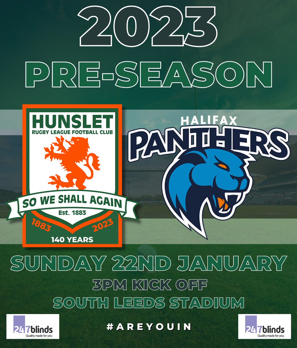 HunsletRLFC's tweet photo. Our first pre-season fixture of 2023 has been locked in 👇

We welcome @HalifaxPanthers to the South Leeds Stadium on Sunday 22nd January 👍 

#swsa https://t.co/HcVnOPiuHP