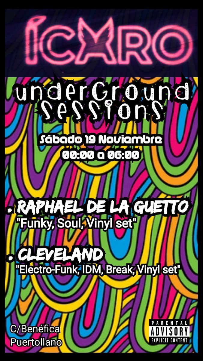 official_rapha's tweet photo. Este sábado sesión especial en Icaro Puertollano, con dj ser de electro funk a última hora 🍾🍾🍾 https://t.co/VNa4xE4R0c