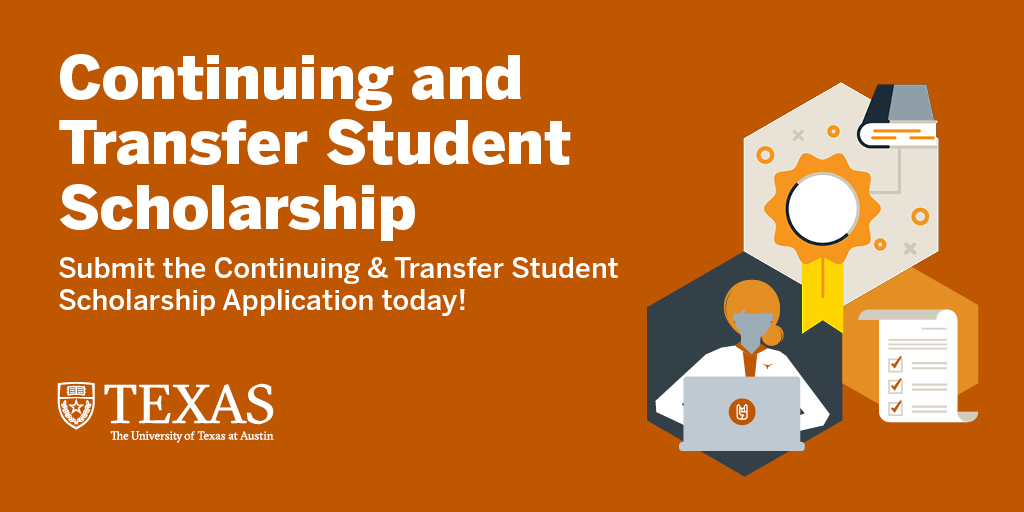 onestoptexas's tweet photo. Start your weekend off right by applying for the Continuing and Transfer Student Scholarship! APPLY now at https://t.co/sPqDqWnQwq.  💻 https://t.co/URr6XrYmll