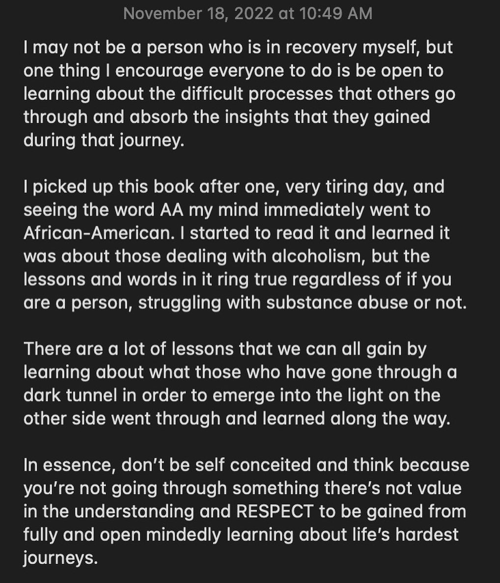 DeloresDigital's tweet photo. I may not be a person who is in recovery myself, but one thing I encourage everyone to do is be open to learning about the difficult processes that others go through and absorb the insights that they gained during that journey. https://t.co/7Bi9gMKspA