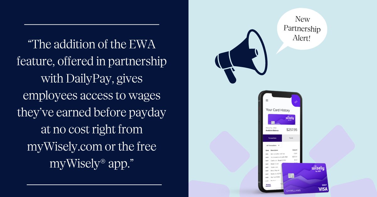 Happy to highlight that ADP Wisely formally announced its partnership with DailyPay, noting that  91% of millennial workers and 82% of Generation Z workers said it is important for their employer to offer earned wage access.  bit.ly/3V6taNV