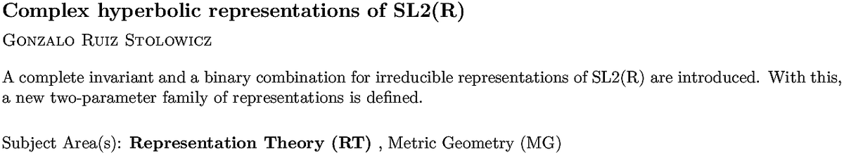 arxiv.org/abs/2211.09236…
G R Stolowicz
Complex hyperbolic representations of SL2(R)