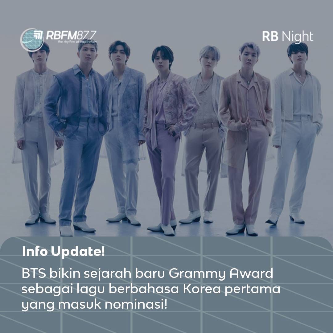 877rbfm's tweet photo. Bukan cuma satu, tapi BTS menjadi nominasi dalam 3 kategori sekaligus di ajang Grammy Awards ke-65! Simak info lengkapnya sambil request lagu di program #RBsNight w/ #DennyYehezkiel hanya di #RBFM! https://t.co/4RpC9nmQ5a