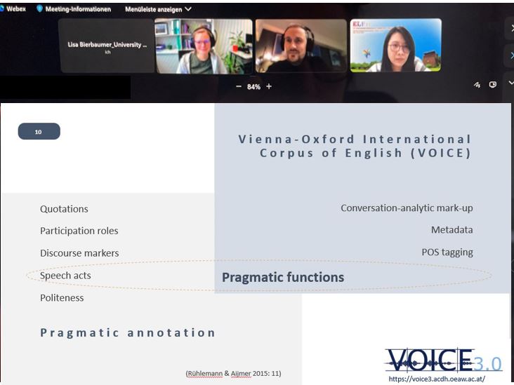 What a great start of the online #ELF13 conference with my colleague's talk on annotating pragmatic functions in VOICE! <a href="/RieglerStefanie/">Stefanie Riegler</a>