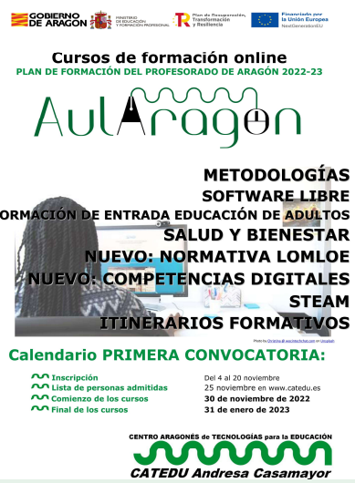 Cddaragon's tweet photo. AULARAGON 1ª CONVOCATORIA
📣¡¡¡Último día para inscribirse el 20/11/22‼️!
Consulta las competencias de cada curso en https://t.co/4IoBtO2TIT
💻Inscripción en DOCEO.
Comienzo el 30/11/22. Hasta el 31/1/23
➕ info en CATEDU (https://t.co/L3o9uI7Y5I)
#cddaragon #MRCDD #CompDigEdu https://t.co/ZdWVgkNy6W