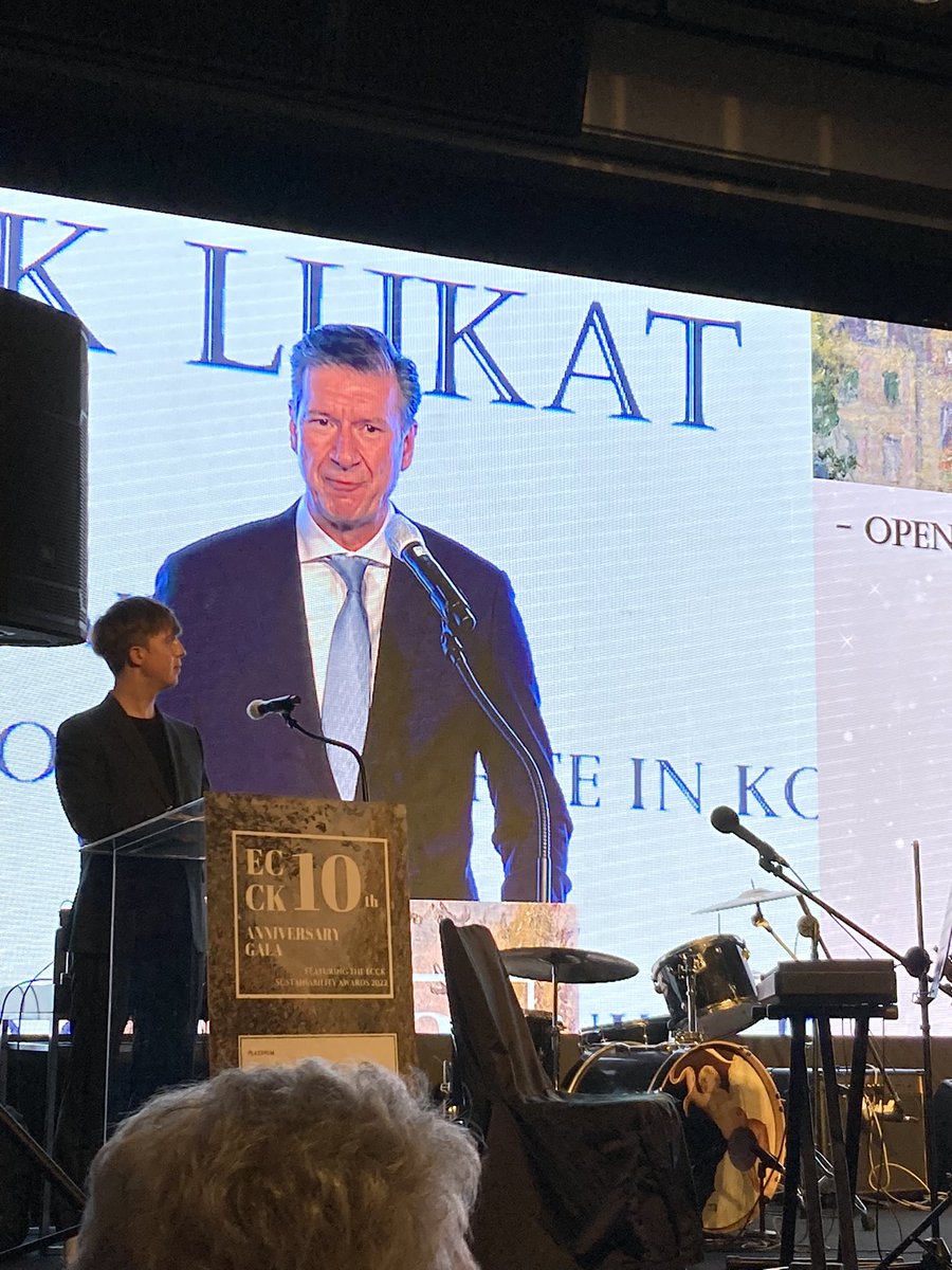 DKAMBinKorea's tweet photo. Congratulations on #ECCK ‘s 10th anniversary. Participated I its anniversary gala night, featuring the ECCK #Sustainability Awards 2022. Congrats @IKEAFoundation for golden Star. Witnessed so many great efforts on a sustainable future 🌱great evening https://t.co/7ww5M4R03O
