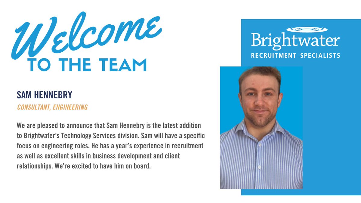 brightwater98's tweet photo. What better way to skip into the weekend than with a new addition to our #BWEngineering team - Sam Hennebry has joined us as Recruitment Consultant & we couldn't be more pleased! Welcome to #BWTribe
#recruiterslife #Joinourteam https://t.co/hxYGu5GAKY