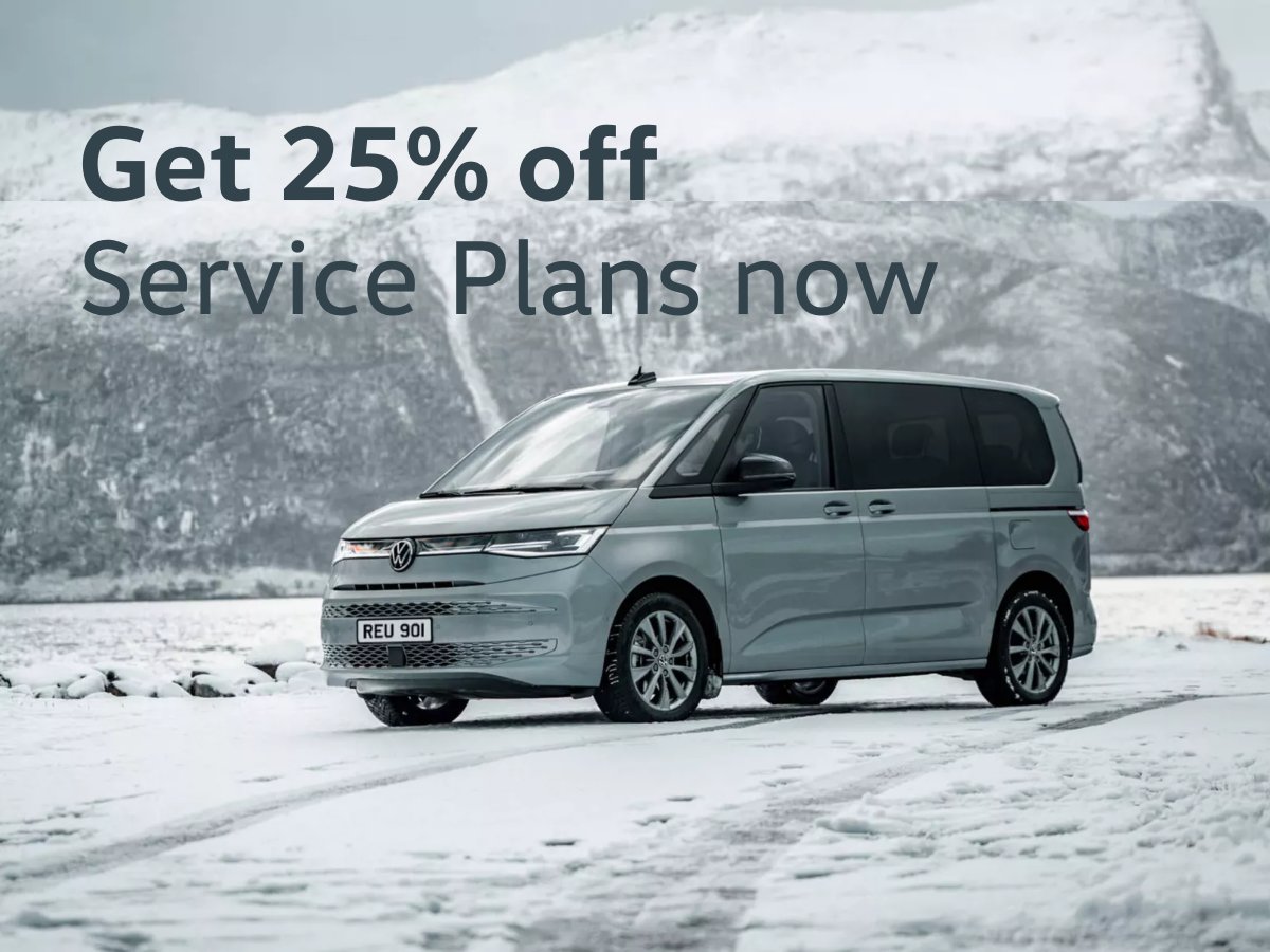 For a limited time, get 25% off selected Service Plans on vehicles up to fifteen years old. 

ow.ly/RL5X50LHXTu 
Offer valid until 12/12/2022. Limited availability. For vehicles up to 15 years old. Exclusions and T&amp;Cs apply. Freepost VWCV Financial Services.
