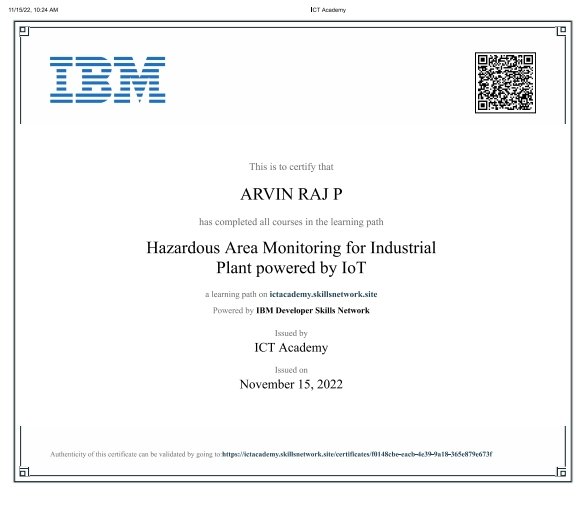 ArvinRajP's tweet photo. Successfully completed IBM Nalaiya Thiran Project Development Phase.
It gave a project based experienced knowledge. 

PROJECT: Hazardous Area Monitoring for Industrial Plant powered by IoT 
#kiot 
#IBM #nalaiyathiran #nanmudhalvan 
#smartinternz #ictacademy #nasscom https://t.co/jidT2DTyg9