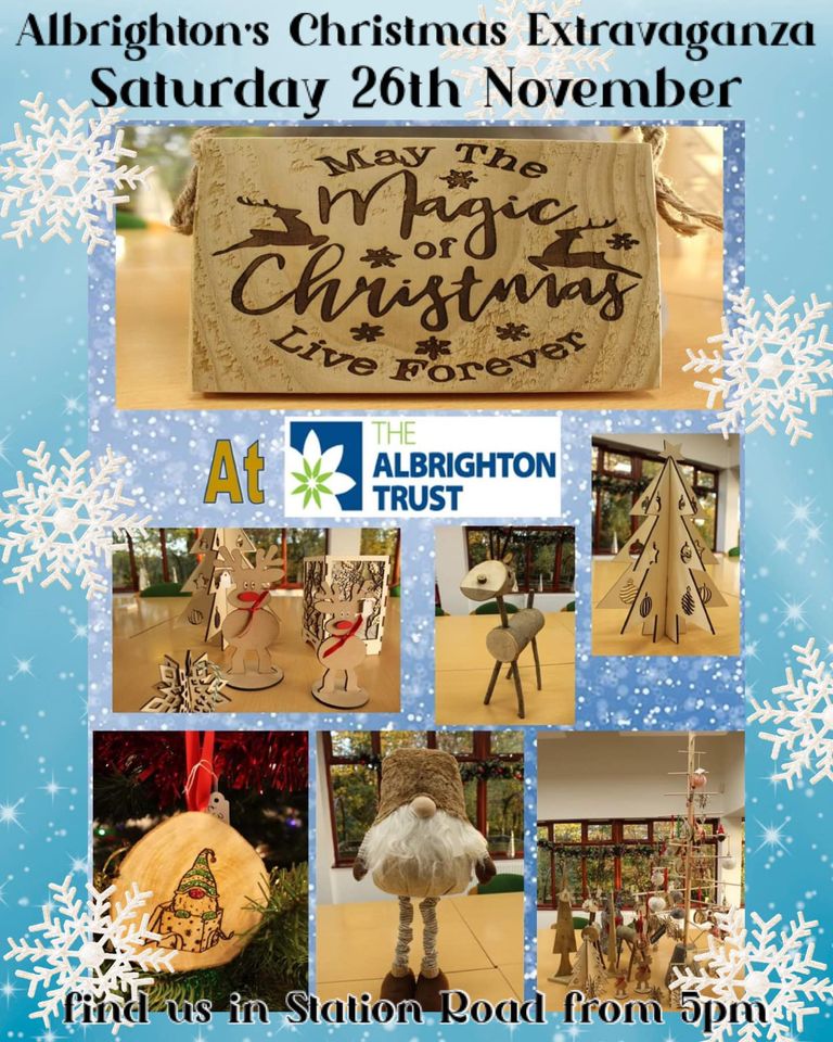 We will be in Station Road for Albrighton’s Christmas Extravaganza this year selling their beautiful handcrafted wooden items, from Christmas tree pendants to Santas Reindeer!
We will also be raffling a super cuddly Christmas Gonk! Looking forward to seeing you all there 🎅🎄🎁