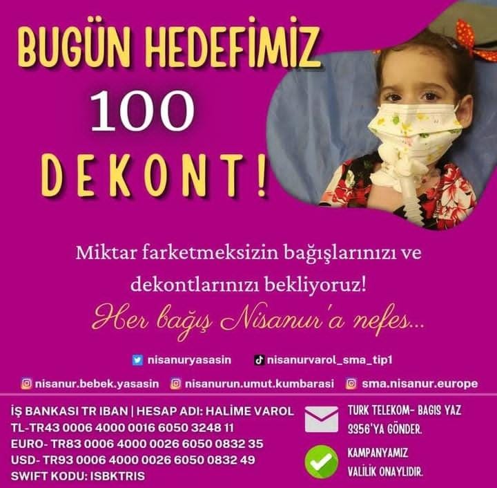 Sevgili abilerr ablalarr 😊
nisanur için bugün 100 dekont topluyoruz gönderiyi story ve durumlarinizda paylaşirmisiniz kirpik kız için  desteklerinizi bekliyoruz 🌸💜
Lütfen dekontlar yoruma
Birlikte güçlüyüz
#nisanuryasasin
#hedef100dekont
#izmirdeprem 
#muegeanli