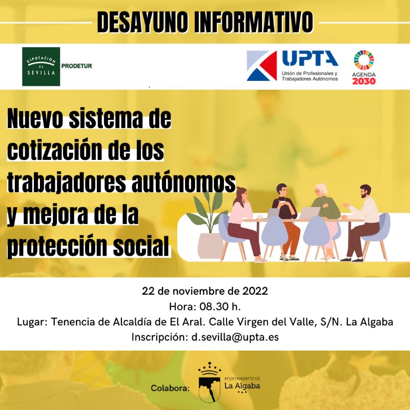 Ayto_algaba's tweet photo. 🔹AUTÓNOMOS/AS❗️
Comenzamos la semana recordando que MAÑANA
tenemos  DESAYUNO INORMATIVO 👩‍💼🥐💡
🗓️Martes 22-nov
🕣8.30h
📍Tenencia de Alcaldía de El Aral
ℹ️ Organiza Ayto. #LaAlgaba UPTA y Prodetur https://t.co/6SFap3aMZj