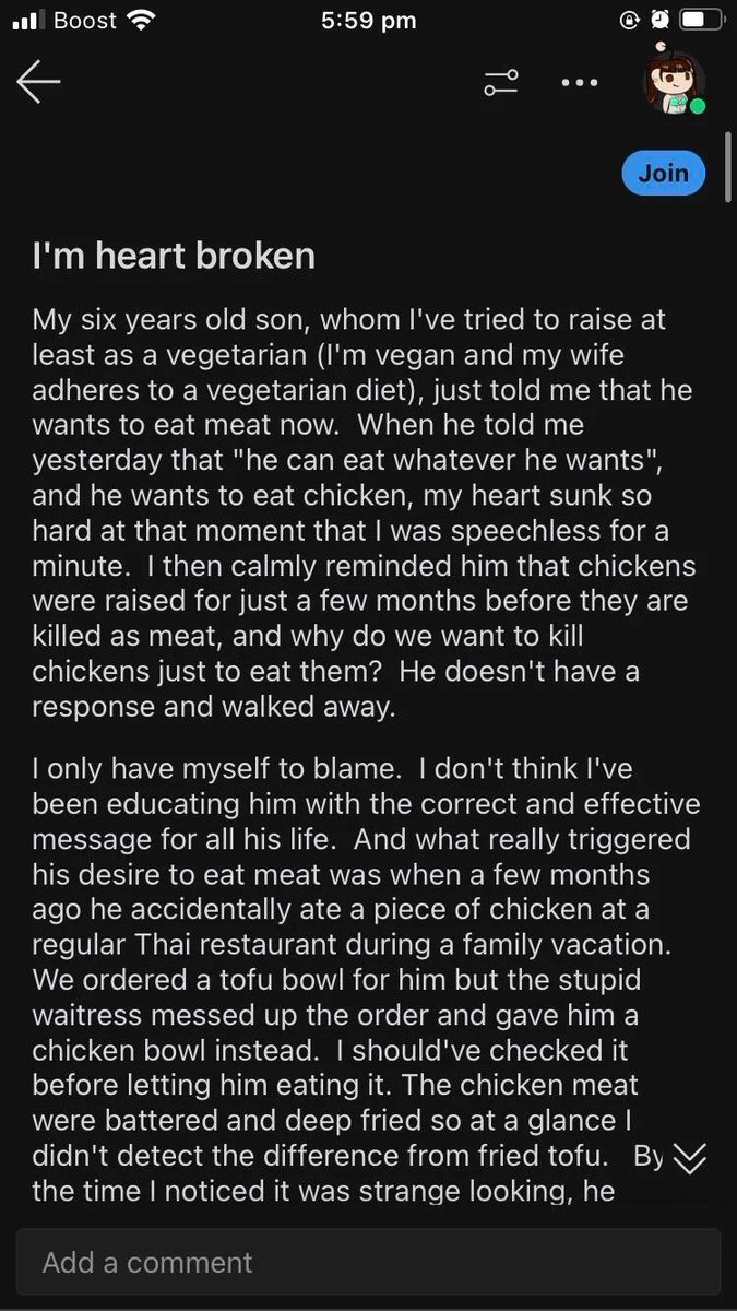 Child raised as vegetarian accidentally eats a piece of chicken at a restaurant. You won't believe what happens next...