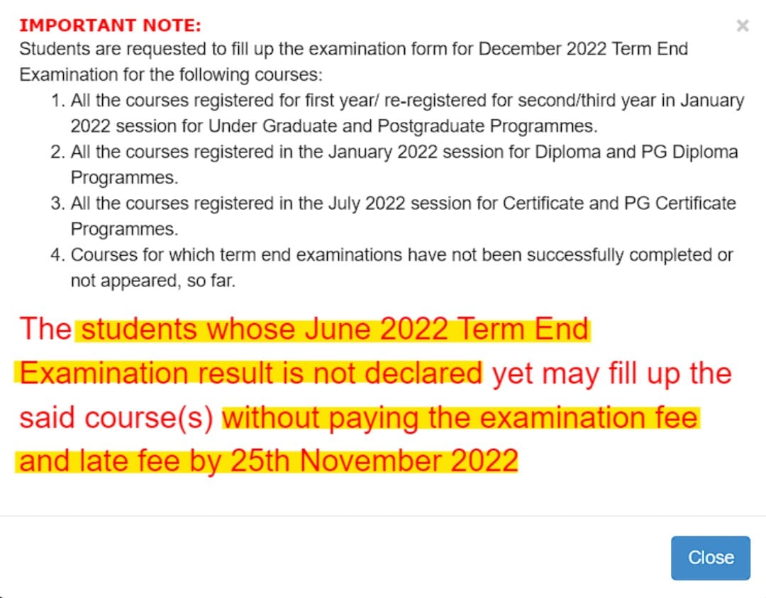 ignouonlinehelp's tweet image. BREAKING NEWS !!! 

Fill your exam form WITHOUT 
PAYING ANY FEE OR LATE FEE till 25th November, 2022 if your result is not declared yet.

#ignou #ignouexamform #ignouexaminationform @ignouonlinehelp #IGNOUTV #IGNOU #ignoudatesheet #ignouonlineadmission #ignouexamformdec2022