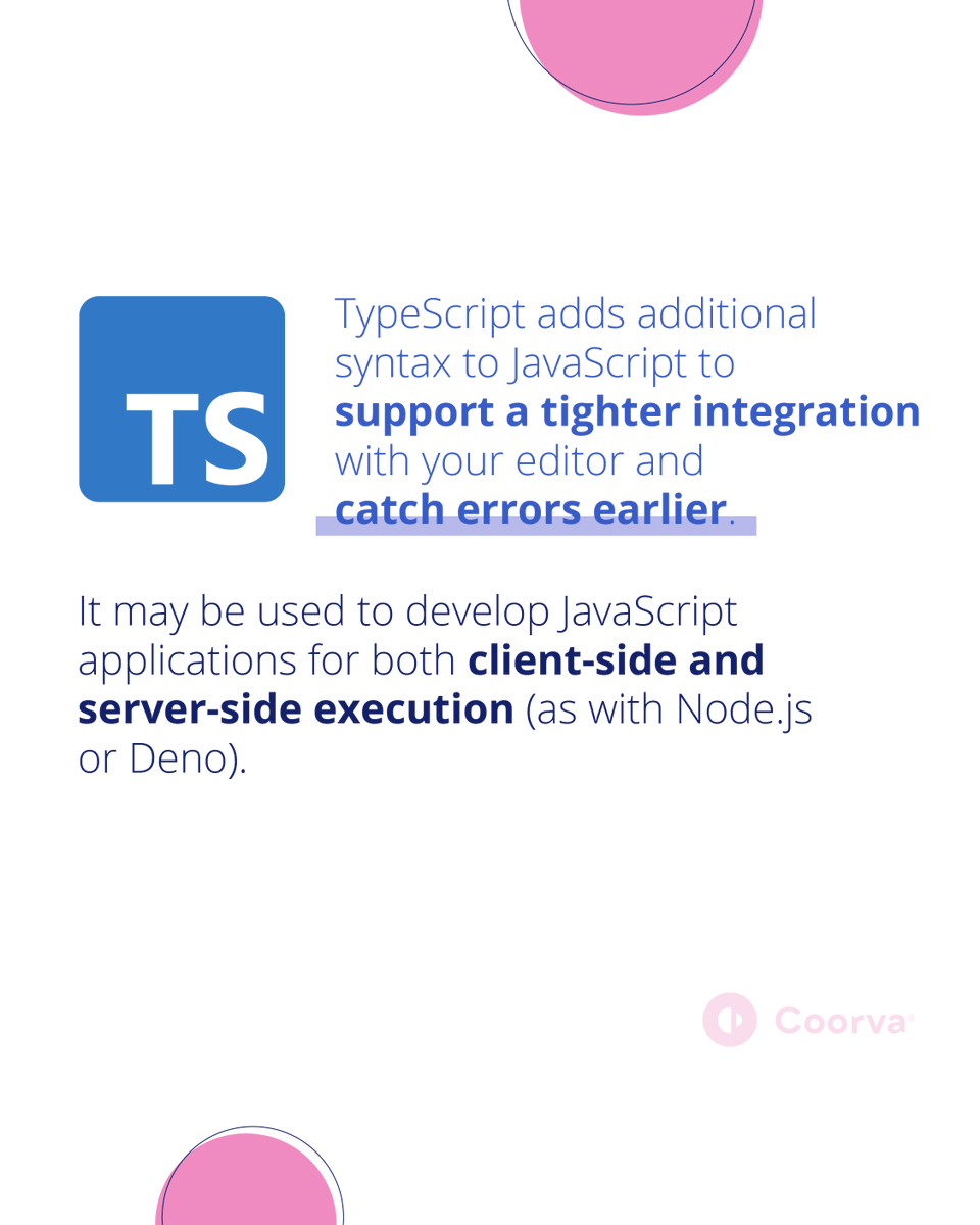 coorva_llc's tweet photo. Have you heard of TypeScript? Here's a few things you should now about it! 😎👇
#Appdevelopment #coding #DEVCommunity #technology #javascript #JS #webdevelopment #programminglanguage #typescript #opensource #sofwareengineer #frontend https://t.co/dtdavnVZjW