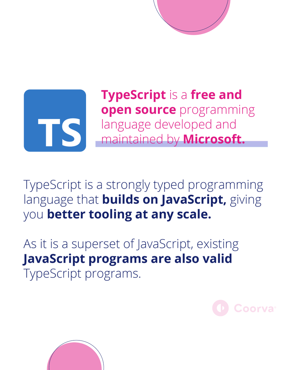 coorva_llc's tweet photo. Have you heard of TypeScript? Here's a few things you should now about it! 😎👇
#Appdevelopment #coding #DEVCommunity #technology #javascript #JS #webdevelopment #programminglanguage #typescript #opensource #sofwareengineer #frontend https://t.co/dtdavnVZjW