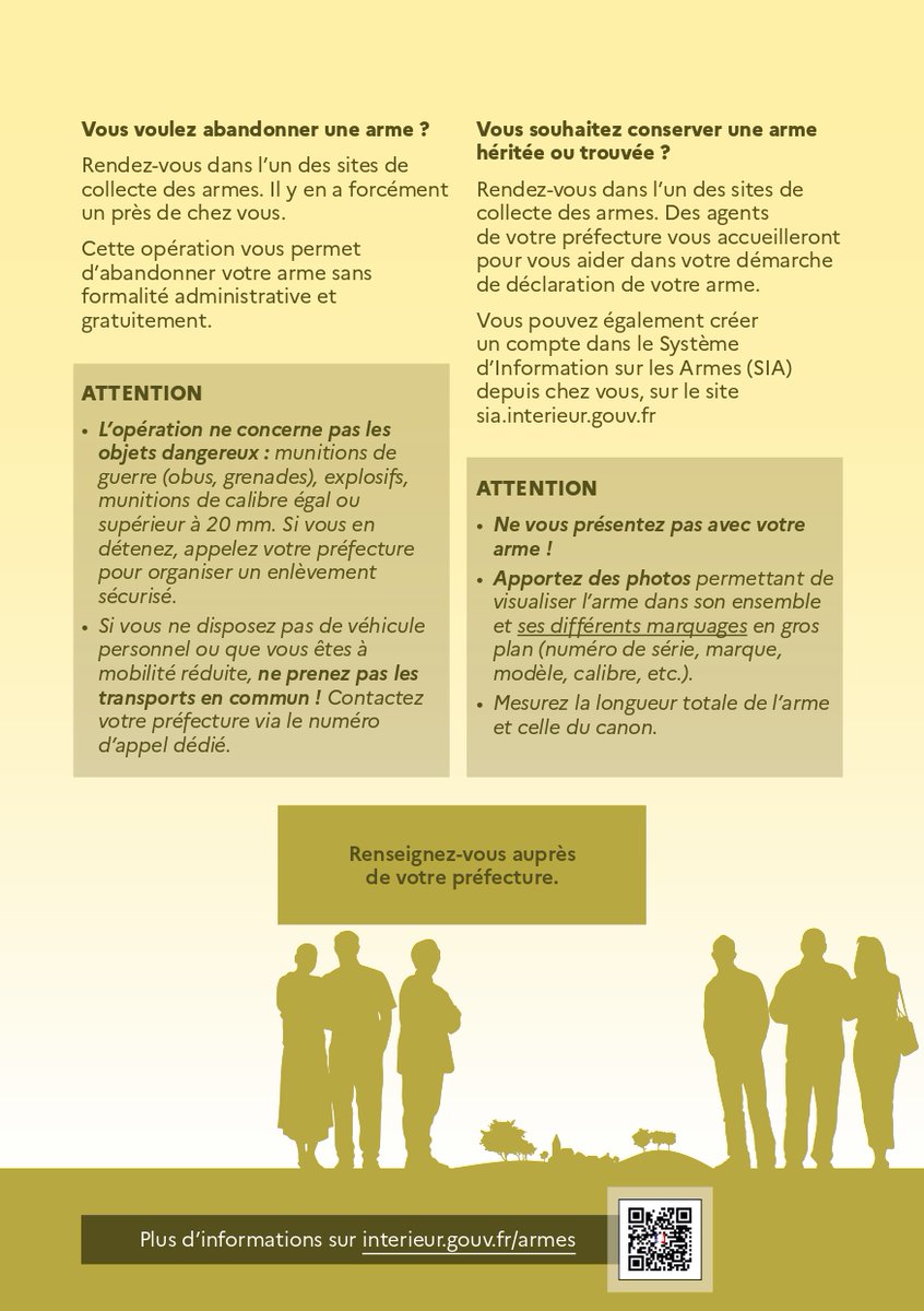 [OPÉRATION NATIONALE D’ABANDON D’ARMES TROUVÉES OU HÉRITÉES] Du 25 novembre au 2 décembre, le ministère de l’Intérieur et des Outre-mer organise une opération d’abandon simplifié d’armes à l’État, pilotée par le Service central des armes et explosifs. interieur.gouv.fr/actualites/act…