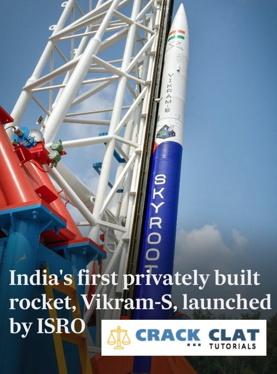 crackclat's tweet image. Vikram-S: Prarambh mission of India’s first privately developed rocket successful.
#clat #clat2023 #crackclat #isro #SkyrootAerospace