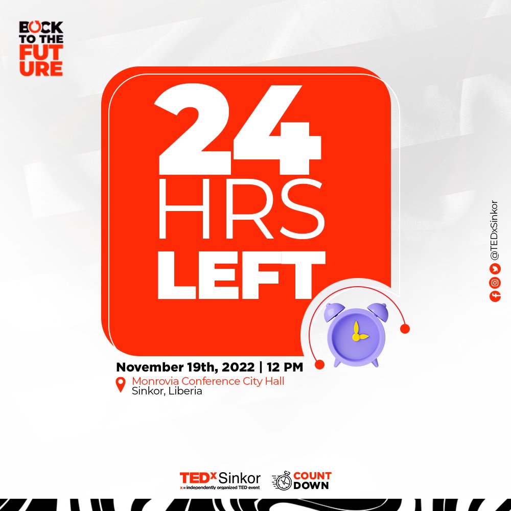 TEDxSinkor's tweet image. 24 HOURS LEFT FOR TEDxSINKOR🗣️🗣️🔊🔊🔊
We are at:
📌 Modern Image Office - Congo Town, diagonally across German Embassy
📌 AIESEC Office - Capitol Hill, SMP University
📌 YOCEL Office - GSA Road,. Paynesville

#TEDxSinkor #Countdown #TED #SaveYourSeat #Liberia