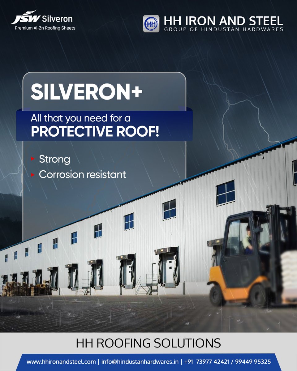 HH_Iron_Steel's tweet photo. Enjoy the hassle-free experience with a strong and protective roofing solution for you. We make your building comfortable. All you need is #Silveron sheets! Contact us to know more. Easy installation.
Contact us at - https://t.co/rJ6GDBGJB6
#roofingsheets #hhironandsteel https://t.co/ugU4A7Szqt