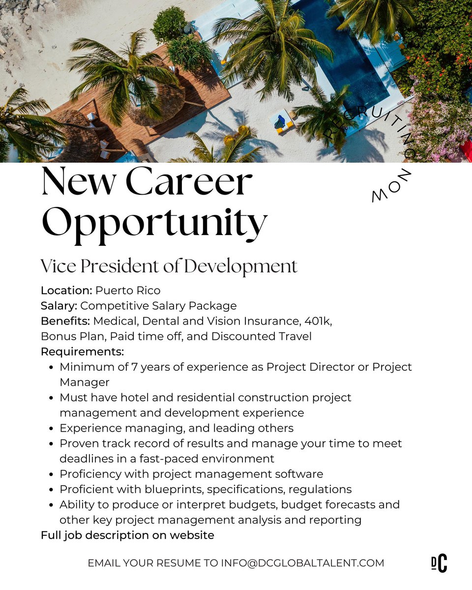dcglobaltalent's tweet image. Career Opportunity - Vice President of Development and Project Management

✉️Please send your resume to info@dcglobaltalent.com or visit our website lnkd.in/d3Sqwu_X  for the full job description

#vpofdevelopment #projectmanagement #newcareeropportunity #development
