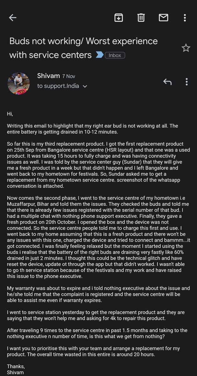 iamshivamrj's tweet photo. @getpeid You should stop your services at least in India. Your brand @nothing doesn't deserve India at all. Pathetic sevice. @RockWithboAt is way way better. If someone is reading this, Please never purchase any product from @nothing check screenshot.
#NothingisNothing #earbuds https://t.co/p3QUE5Ig8A