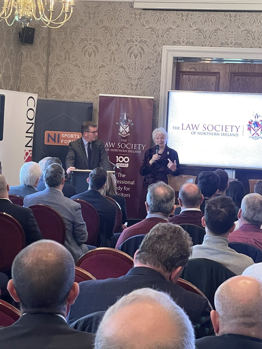 SportsLawCon's tweet photo. It’s a real honour to hear from Lady Mary Peters today. 

She has funded over 4,000 Northern Irish athletes so far and her enthusiasm knows no bounds. 

She remembers her late mother as an inspiration for her success. https://t.co/tmb3AQaDaD