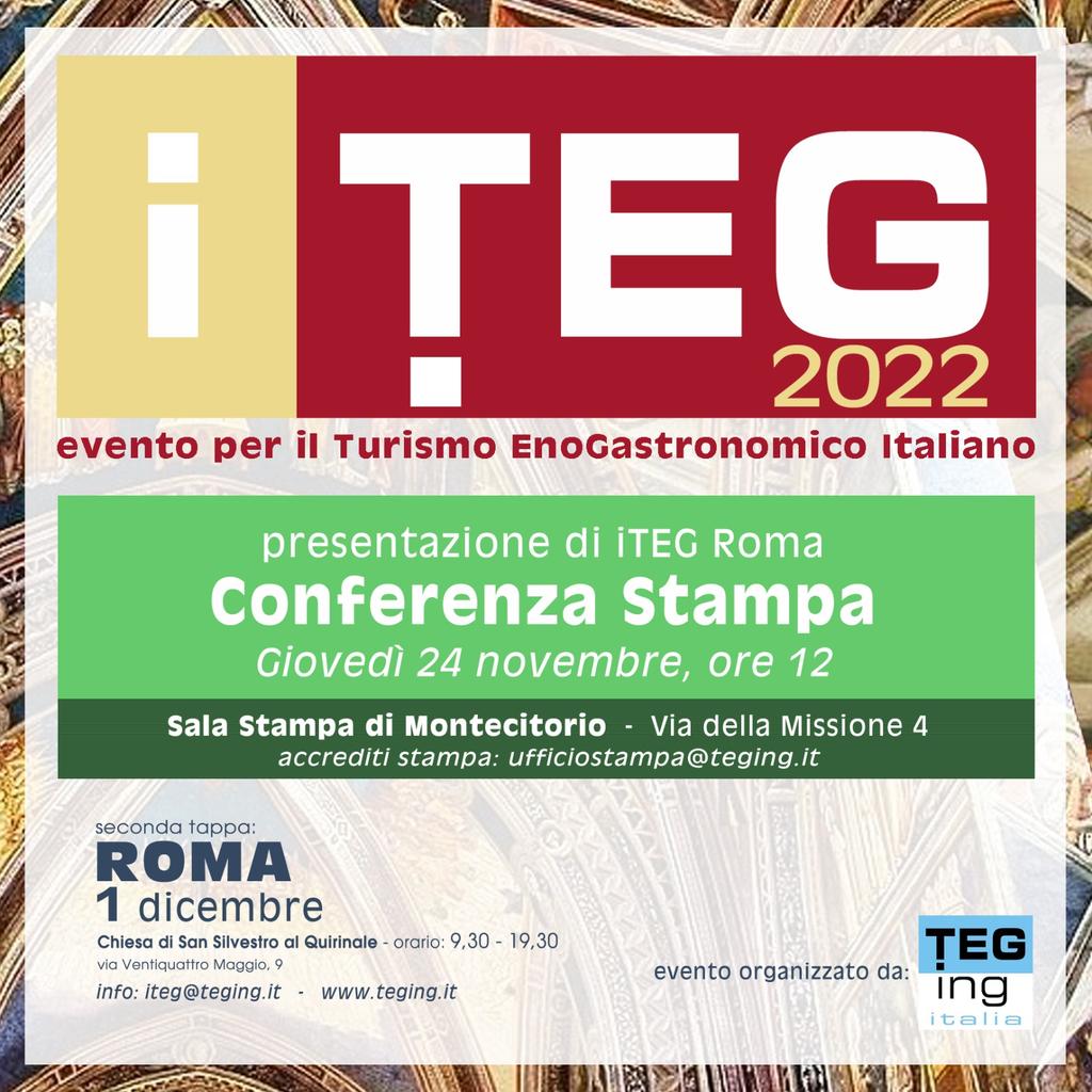 🎯iTEG 2022
📣Roma 24/11 ore 12  🎙️conferenza stampa di iTEG in sala stampa di Montecitorio.
✅L'accesso alla conferenza stampa è riservato ai giornalisti che possono accreditarsi scrivendo a ufficiostampa@teging.it.