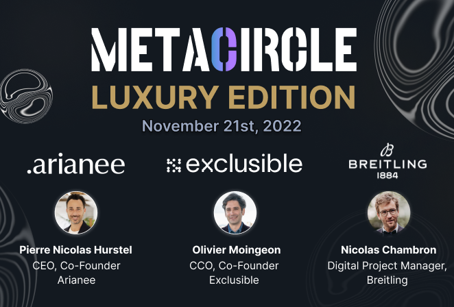 Augmentednation's tweet photo. We are excited to announce another Round-Table!

This time on the Luxury Industry &amp; The Metaverse 💬
with @ArianeeProject @exclusible @Breitling 

Register here to the event: https://t.co/292QR0xRcP https://t.co/Qo5xSEoDGA