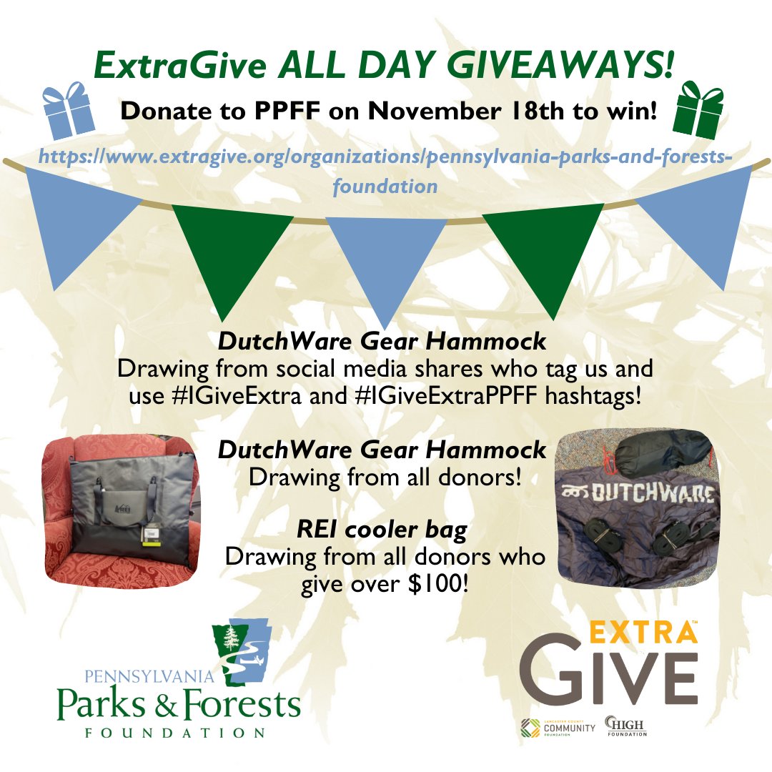 PaPFF's tweet photo. Today is THE DAY, and we've got giveaways!!! 🤗
In the spirit of the #ExtraGive, donate to PPFF today at https://t.co/3E2gKqvYS8
There are multiple chances to win great prizes!
We appreciate your support #IGiveExtra #IGiveExtraPPFF #Protectourparksandforests https://t.co/1MiDvD6vCb